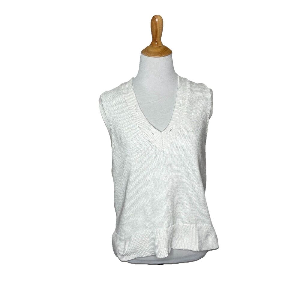 Ann Taylor Sweater Vest White Cable Knit V-Neck Pullover Layering Size Medium